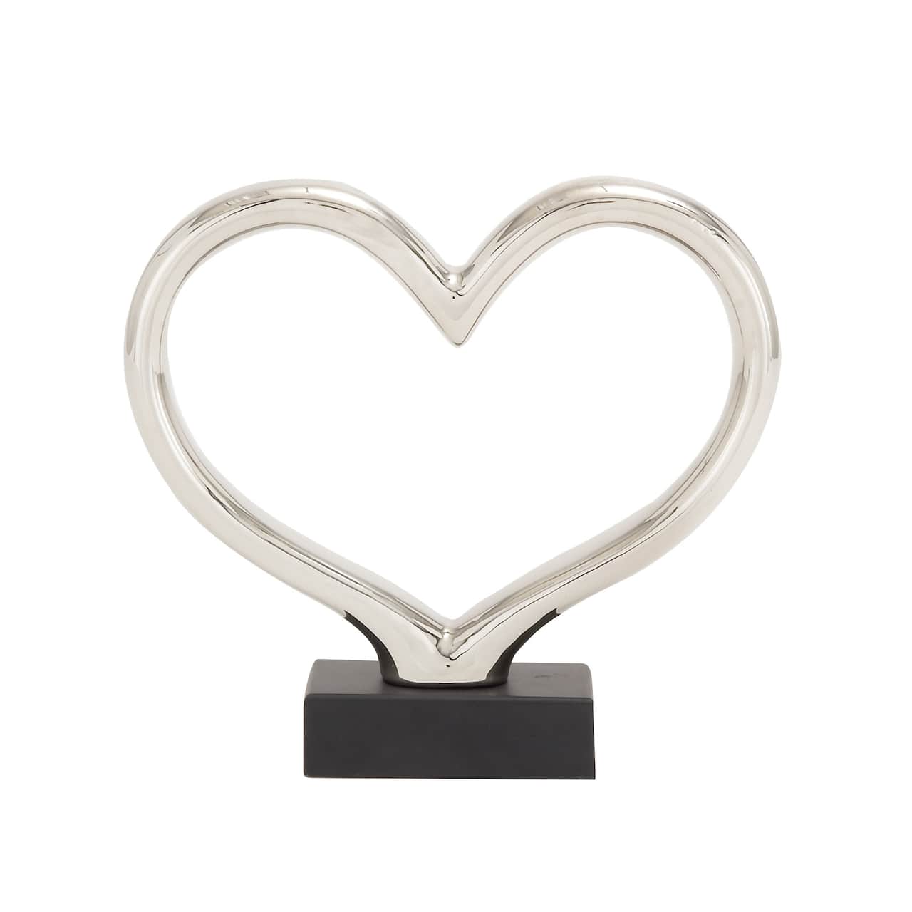 12" Silver Ceramic Contemporary Heart Sculpture